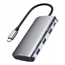 Pobod 7-in-1 Type-C Docking Sation USB-C Hub Splitter Adaptor with USB3.0*3 PD100W USB-C 4K@30Hz HDMI SD/TF Card Reader Slot Multiport Hub for Phone TV Tablet Laptop